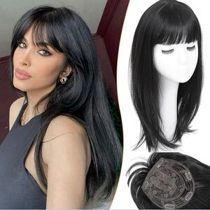 Paneway Hair Topper 1B Black (Sally) 18 inch With Bangs Clip In Piece Layers NEW